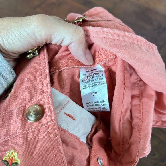 Little Lass Girls 18 Month Summer Outfit Shortalls Overalls Floral Pink Orange - Picture 7 of 7